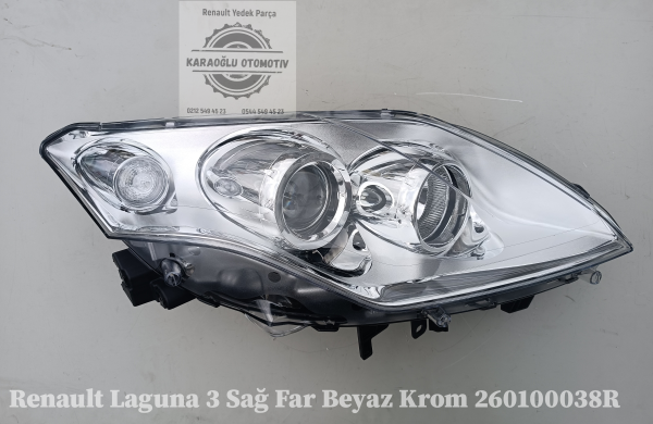 Renault Laguna 3 Sağ Far Beyaz Krom 260100038R