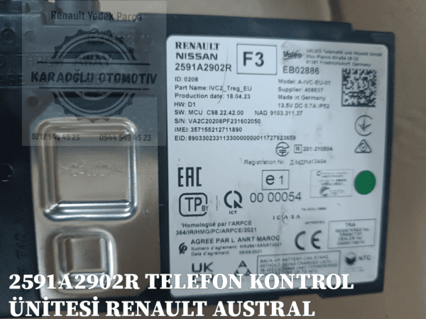 2591A2902R RENAULT AUSTRAL MEGANE E-TECH TELEFON KONTROL ÜNİTESİ