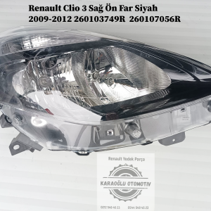 260103749R 260107056R Renault Clio 3 Sağ Ön Far Siyah 2009-2012