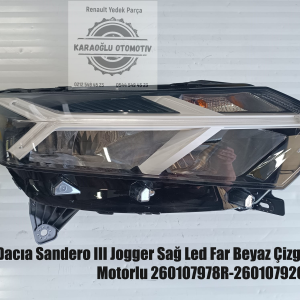 Dacıa Sandero III Jogger Sağ Led Far Beyaz Çizgili Motorlu 260107978R-260107920R